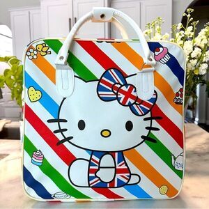 Hello Kitty Lightweight Large Travel Bag Tote UK Union Jack Rainbow Vegan Lthr